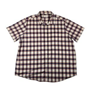 Mutual Weave Plaid Button Down Shirt Mens 3XLT Blue Red Short Sleeve Stretch